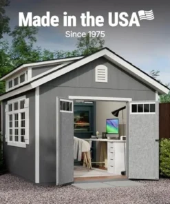 Handy Home Products Windemere 10×12 Do-it-Yourself Wooden Storage Shed with Floor, Beiges - Image 2