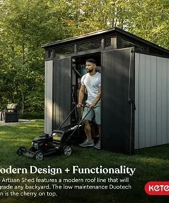 Keter Outdoor Storage Sheds, for House, Patio & Yard, Plastic Resin, Artisan, 7×7 Ft, Gray - Image 2
