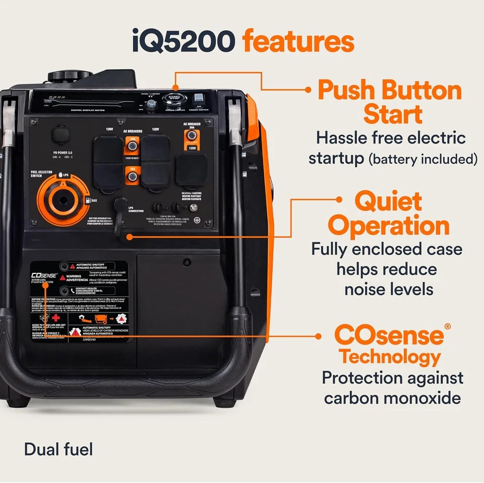 Generac iQ5200 DF 3900 Watt Electric Start Dual Fuel Inverter Generators. - Image 4