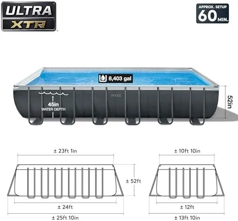INTEX 26363EH Ultra XTR Deluxe Rectangular Above Ground Swimming Pool Set: 24ft x 12ft x 52in – Includes 2100 GPH Sand Filter Pump – Easy Assemblys - Image 4