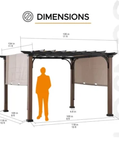 Alternative view of Sunjoy 11 x 11 ft Metal Pergola with Adjustable Tan Garden Shades