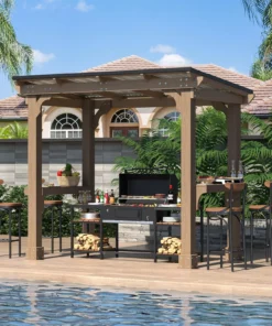 Veikous D Wooden Grills Gazebo Outdoor with Steel Roof