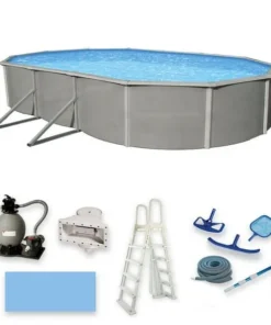 Belize 12-ft x 24-ft Oval 52-in Deep 6-in Top Rail Metal Wall Swimming Pool Package - Image 4