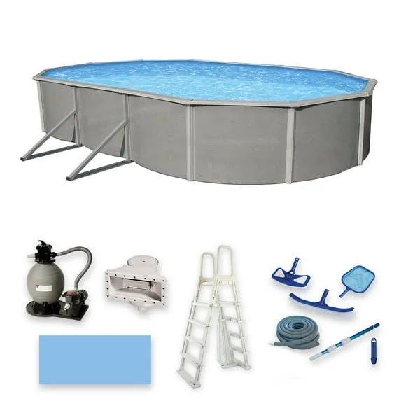 Belize 12-ft x 24-ft Oval 52-in Deep 6-in Top Rail Metal Wall Swimming Pool Package - Image 4