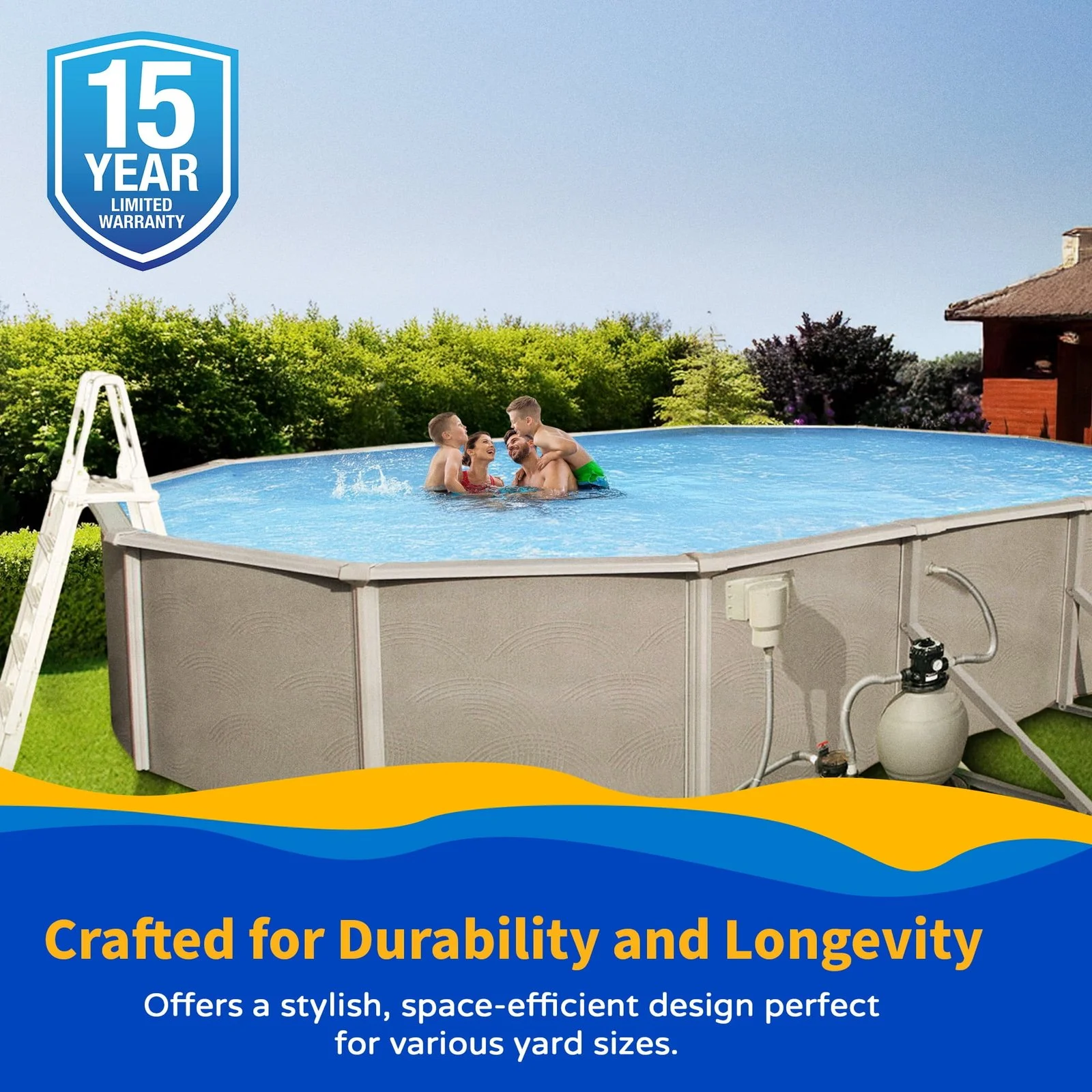 Belize 12-ft x 24-ft Oval 52-in Deep 6-in Top Rail Metal Wall Swimming Pool Package - Image 2
