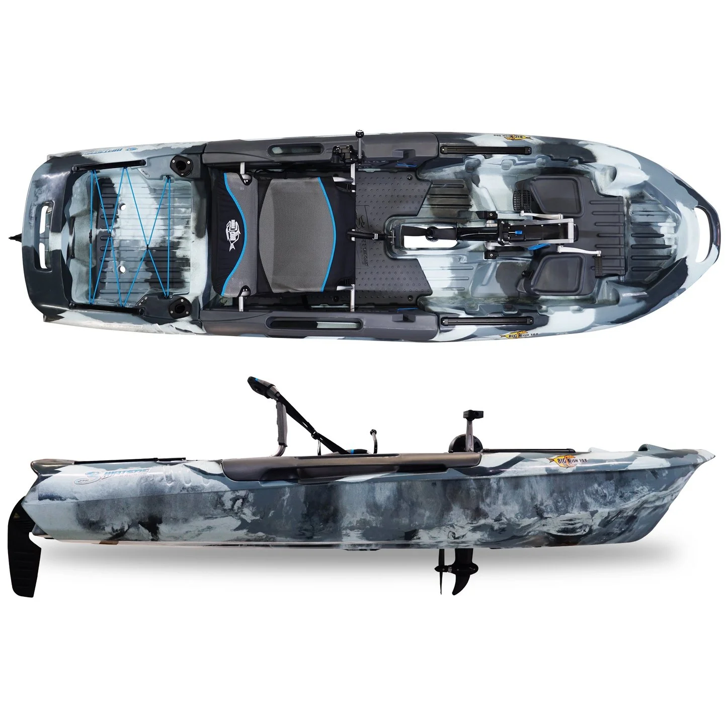 3 Waters Big Fish 108′ Length Urban Camo Pro Fish Pedals Drive Cathedral Hull - Image 4