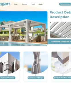 Erommy Outdoor Louvered Pergola Gazebo with Adjustable Aluminum Rainproof Roofs - Image 2